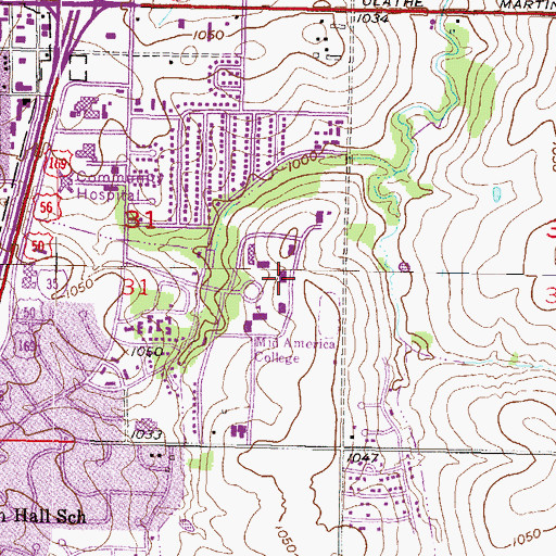 Topographic Map of Lunn Hall, KS