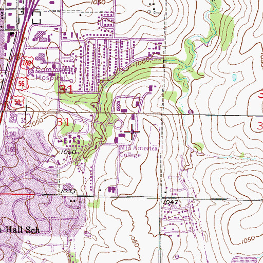 Topographic Map of Osborne Hall, KS
