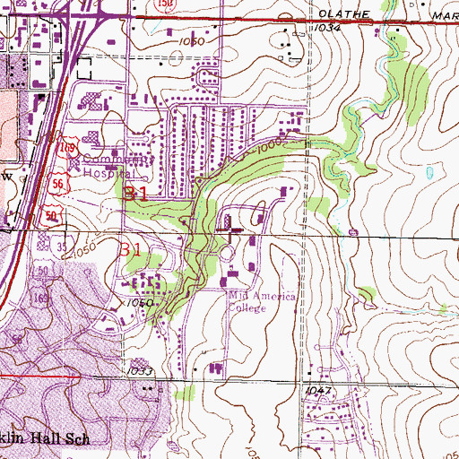 Topographic Map of Stockton Hall, KS