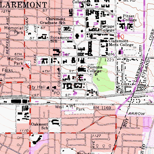 Topographic Map of Pomona College, CA