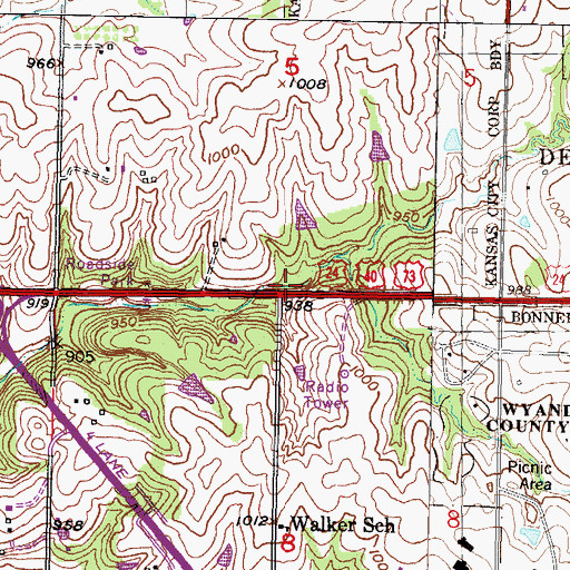 Topographic Map of Interchange 13A and 13B, KS