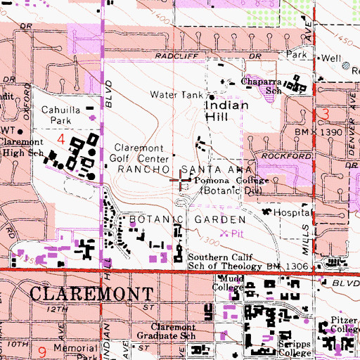 Topographic Map of Pomona College, CA