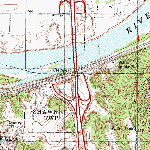 Topographic Map of Interchange 8A, KS