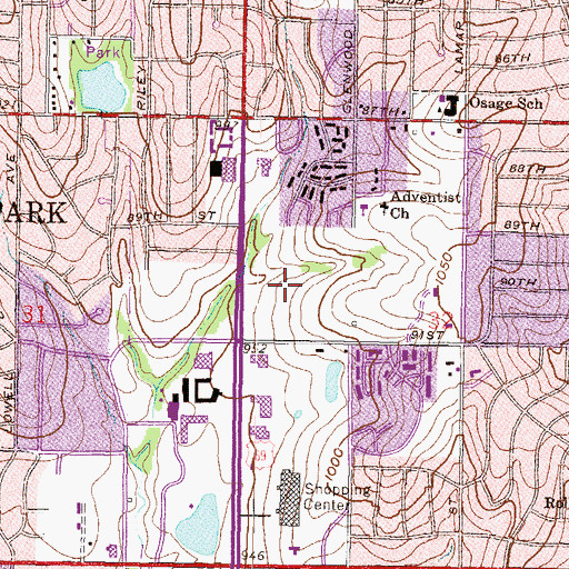 Topographic Map of Loehmanns Plaza Shopping Center, KS