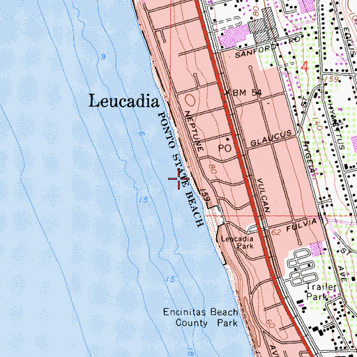 Topographic Map of Leucadia State Beach, CA