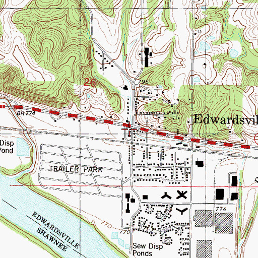 Topographic Map of Edwardsville Post Office, KS