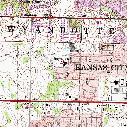 Topographic Map of Claude A Huyck Elementary School, KS