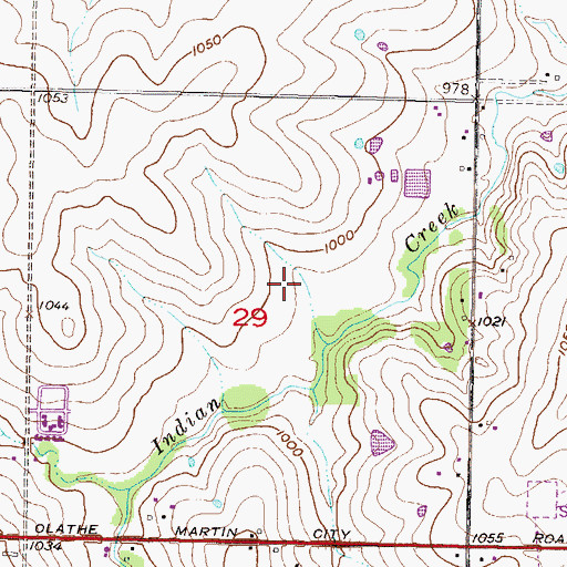 Topographic Map of Indian Creek Elementary School, KS