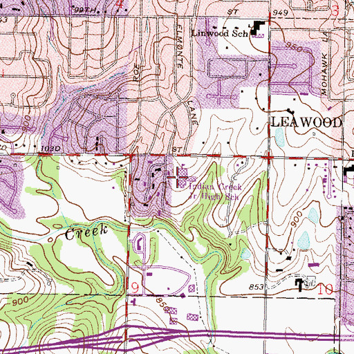 Topographic Map of Indian Creek Technology Center, KS