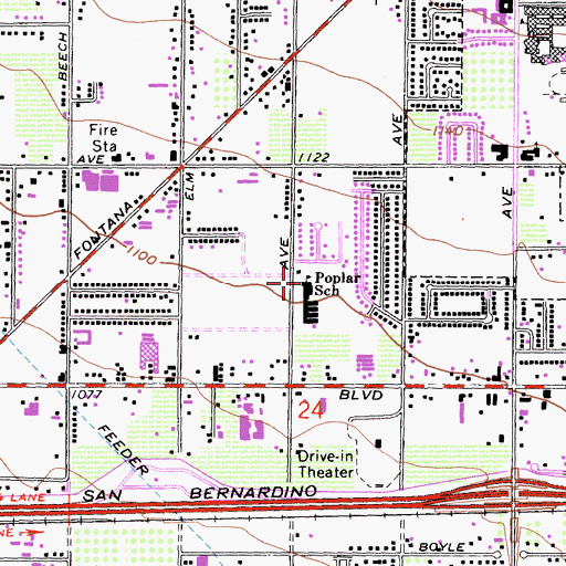 Topographic Map of Poplar Elementary School, CA