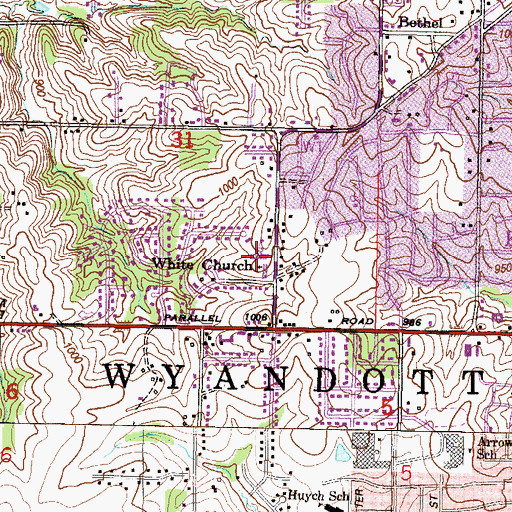 Topographic Map of White Church Elementary School, KS