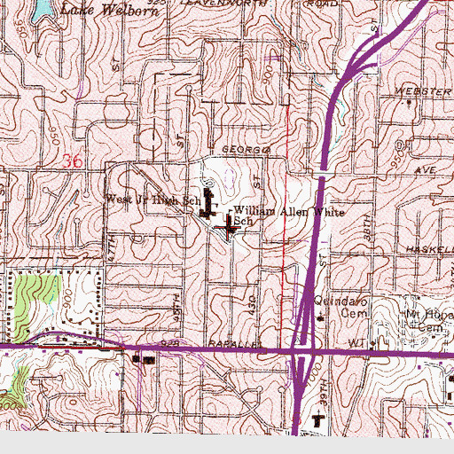 Topographic Map of William A White Elementary School, KS