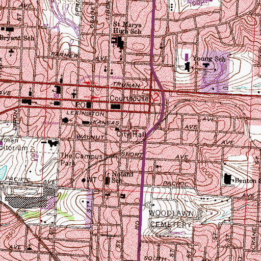 Topographic Map of 1827 Jackson County Log Courthouse, MO