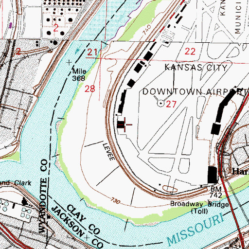Topographic Map of Airline History Museum, MO