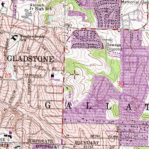 Topographic Map of Antioch Branch Mid-Continent Public Library, MO