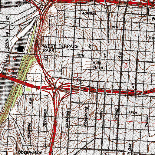 Topographic Map of Bartle Hall Convention Center, MO