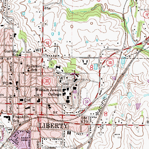 Topographic Map of Eaton Hall, MO
