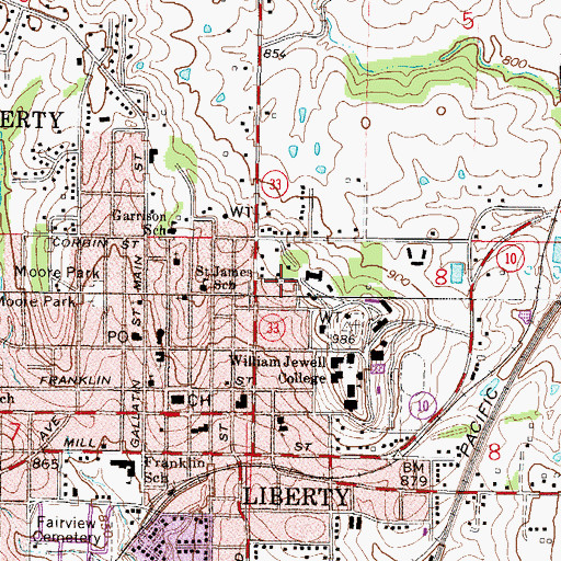 Topographic Map of Evans Hall, MO
