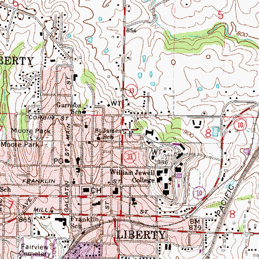 Topographic Map of Hester Alumni Hall, MO