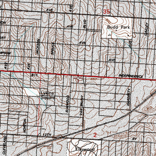 Topographic Map of Kansas City Missouri Fire Department Station 23, MO