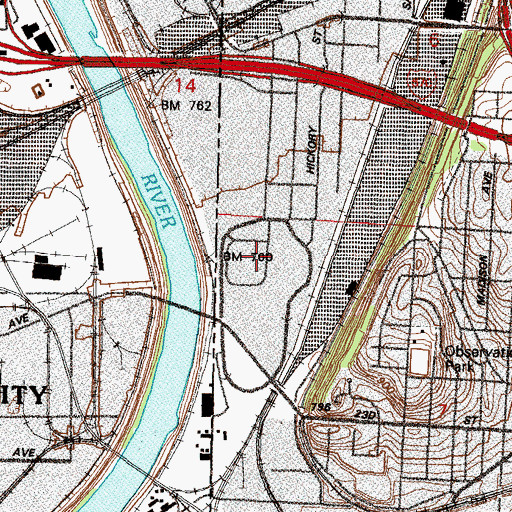 Topographic Map of Kemper Arena, MO