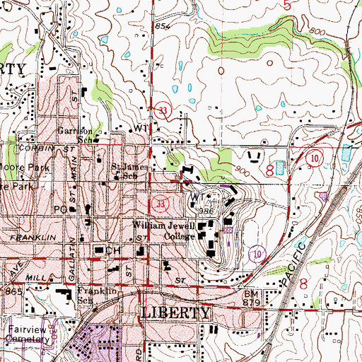 Topographic Map of Melrose Hall, MO