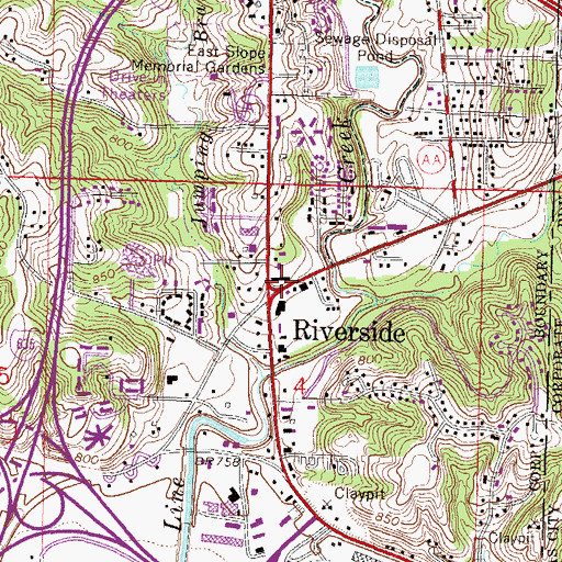 Topographic Map of Riverside Branch Mid-Continent Public Library, MO