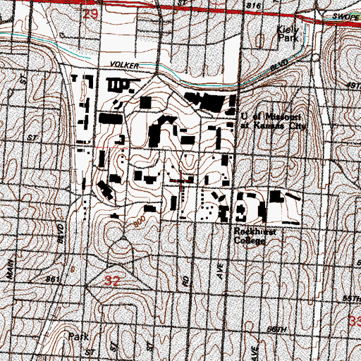 Topographic Map of Royall Hall, MO