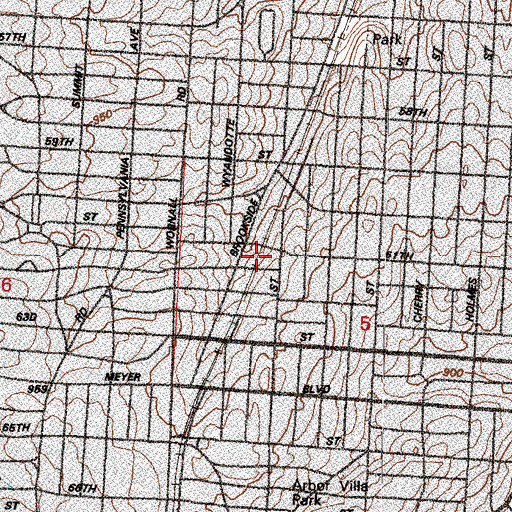 Topographic Map of Wornall House Museum, MO