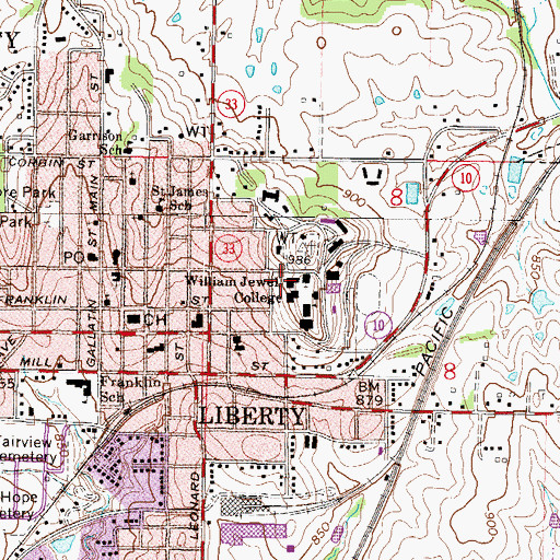 Topographic Map of Yates-Gill College Union, MO