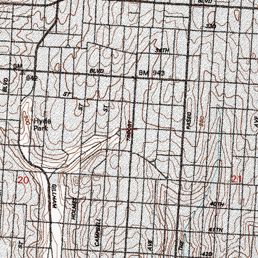 Topographic Map of Al-Inshirah Islamic Center, MO