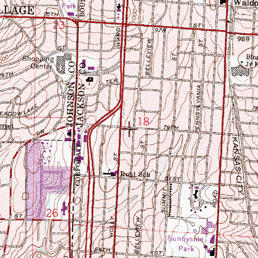 Topographic Map of Armour Heights Baptist Church, MO