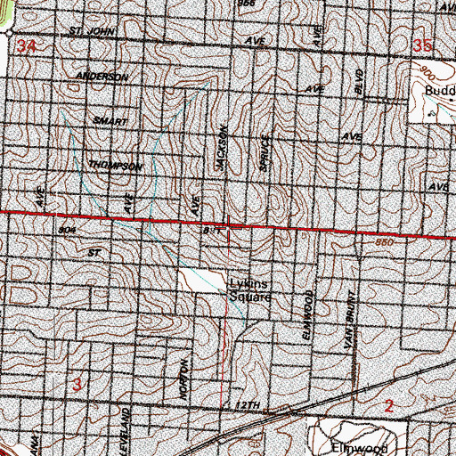 Topographic Map of Bethel Tabernacle Assembly of God Church, MO