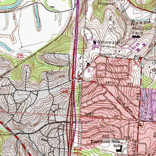Topographic Map of Beyond the Four Walls Bible Fellowship Church, MO