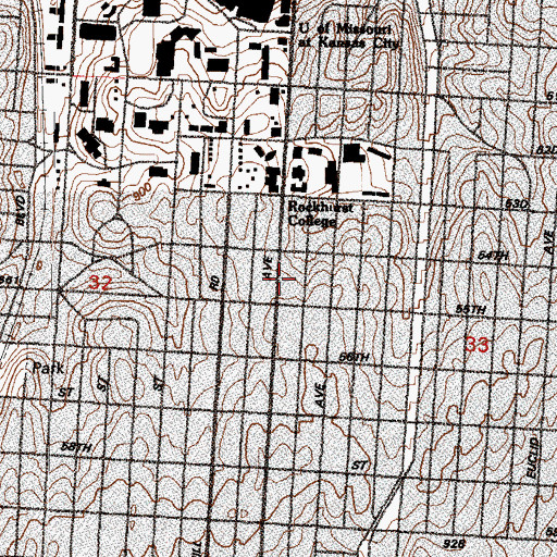 Topographic Map of Blue Hills Church of the Nazarene, MO