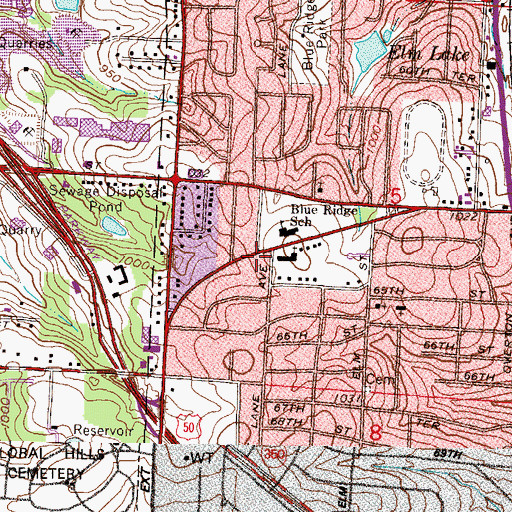 Topographic Map of Blue Ridge Presbyterian Church, MO