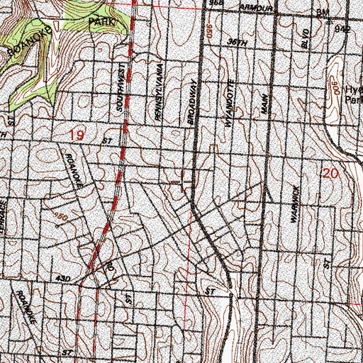 Topographic Map of Broadway Baptist Church, MO