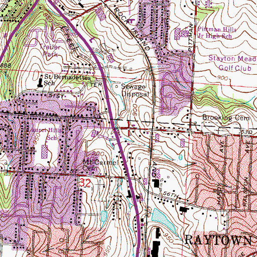 Topographic Map of Brooking Heights Baptist Church, MO