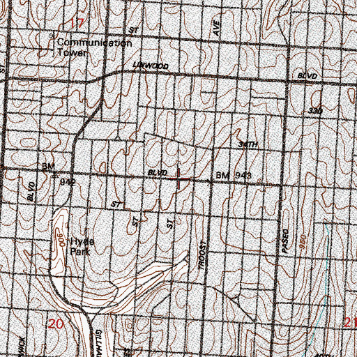 Topographic Map of Central Presbyterian Church, MO