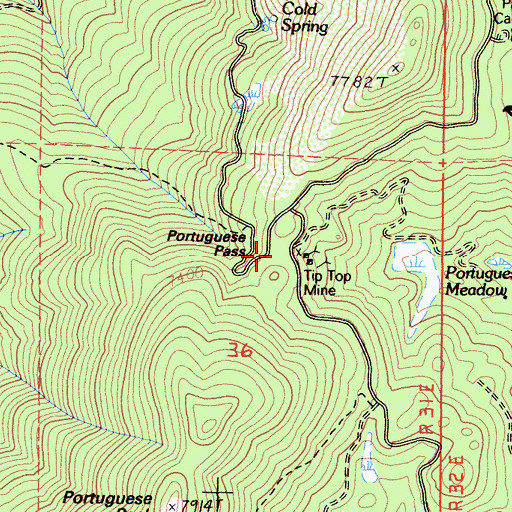Topographic Map of Portuguese Pass, CA