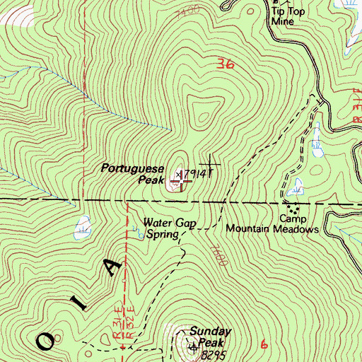 Topographic Map of Portuguese Peak, CA