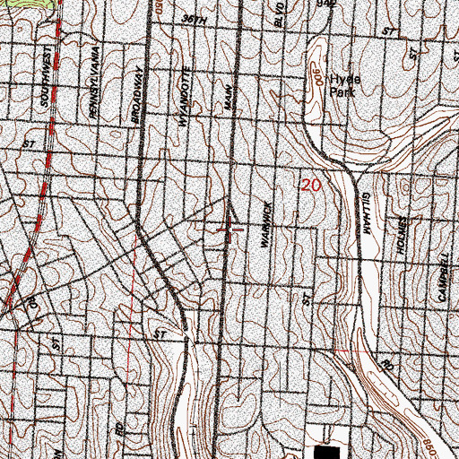 Topographic Map of Church of Christ of Grandview, MO