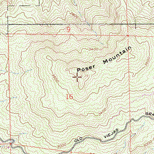 Topographic Map of Poser Mountain, CA