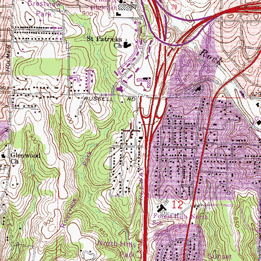 Topographic Map of Kansas City Korean Baptist Church, MO