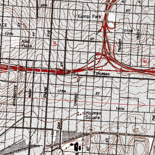 Topographic Map of Kansas City Rescue Mission, MO
