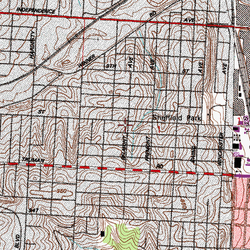 Topographic Map of Kansas City Restoration Church, MO