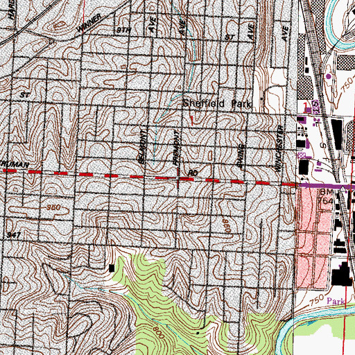 Topographic Map of Love United Missionary Baptist Church, MO