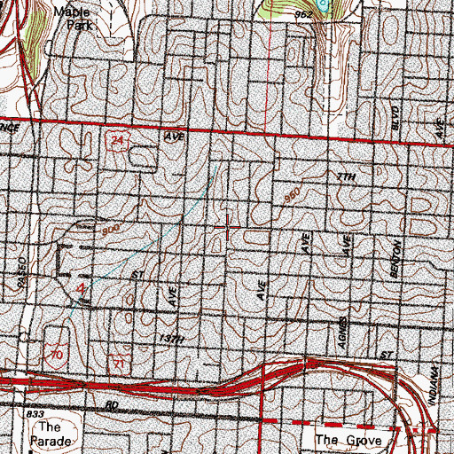 Topographic Map of Martin Temple Church of God in Christ, MO