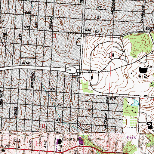 Topographic Map of Memorial Baptist Church, MO