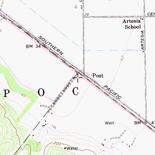 Topographic Map of Post, CA